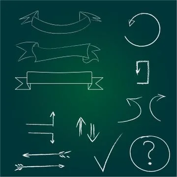 Arrows and banners set. Hand drawn chalk on board. 스톡 일러스트