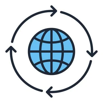 Arrows and Blue World vector Earth Globe colored icon or logo element Stock Illustration