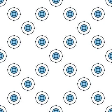 Arrows and Blue World vector Earth Globe colored seamless pattern Stock Illustration