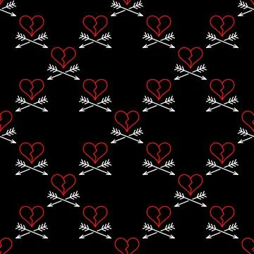 Arrows and Broken Heart vector Heart Broken line seamless pattern Illustrazione stock