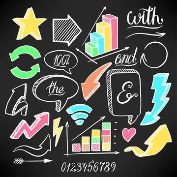 Arrows and bubbles on black background Stock-Illustration