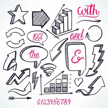 Arrows and bubbles on white background Stock Illustration