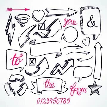 Arrows and bubbles on white background Stock Illustration