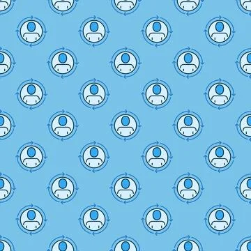 Arrows and Circle with Man vector blue seamless pattern Stock Illustration