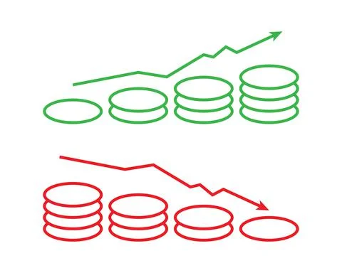 Arrows UP and DOWN. Green and red icons. Vector illustration isolated on whit Stock Illustration