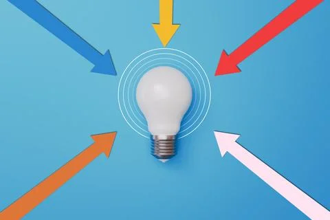 Arrows and Light bulb target creative idea concept on blue background Stock Photos