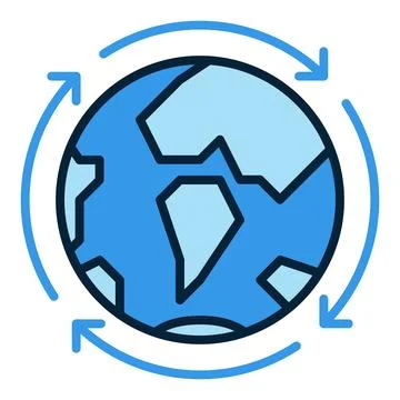 Arrows Around Earth Planet vector Multipolarity blue icon or sign Stock Illustration