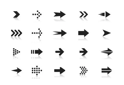 Arrows black and white vector icons set. Pointers in circle and rectangle Stock Illustration