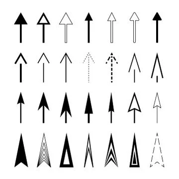 Arrows black set of thin long icons. Simple Oblong vector arrows. Stock Illustration