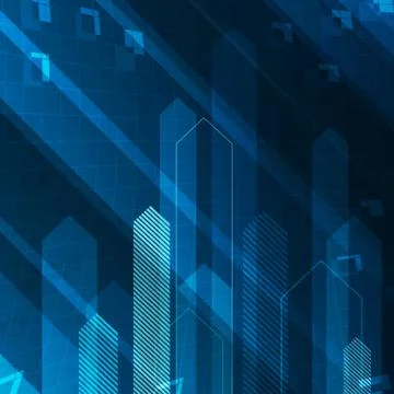 Up arrows on blue abstract technology background. Successful or teamwork conc Stock Illustration