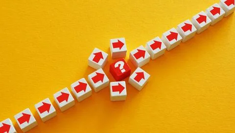 Arrows bypassing a question mark. Problem solving and finding alternatives. Stock Photos