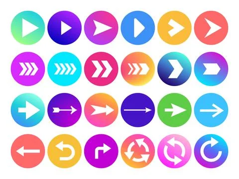 Arrows in circle icon. Website navigation arrow button, colorful gradient r.. Stock Illustration