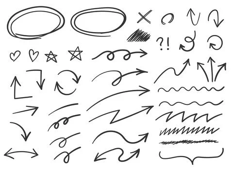 Arrows circles and abstract doodle icon in hand drawn style. Handmade paint.. Ilustración de archivo