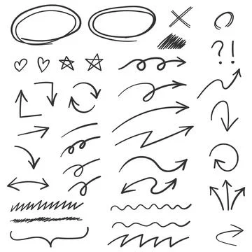 Arrows circles and abstract doodle icon in hand drawn style. Handmade paint.. Ilustración de archivo