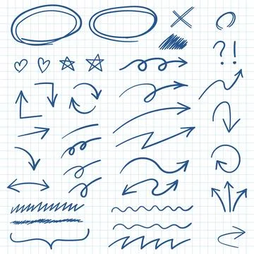 Arrows circles and abstract doodle icon in hand drawn style. Handmade paint.. Ilustración de archivo