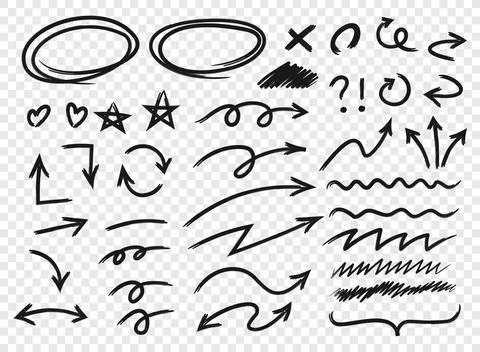Arrows circles and abstract doodle icon in hand drawn style. Handmade paint.. Ilustración de archivo