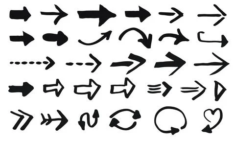 Arrows collection 30 basic handdrawn full Stock Illustration