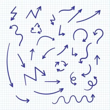 Arrows collection on checkered background, hand drawn style. Stock Illustration