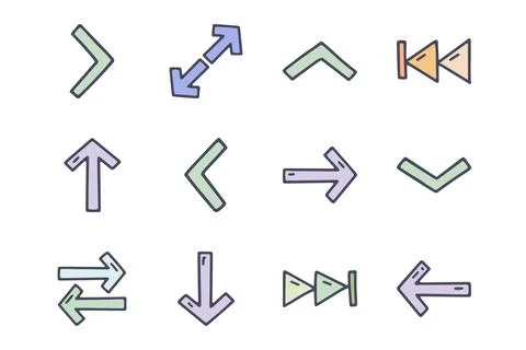 Arrows color vector doodle simple icon set Illustrazione stock