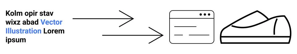 Arrows connecting text, web page model, and shoe. Ideal for illustrating onli Stock Illustration
