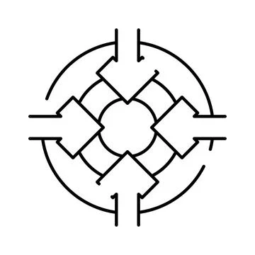 Arrows converging to center point icon concept Stock Illustration