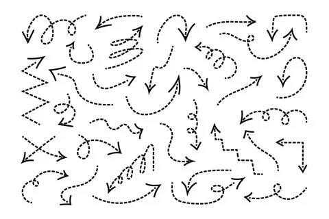 Arrows in different shapes and styles, each flowing in various directions. Th Stock Illustration