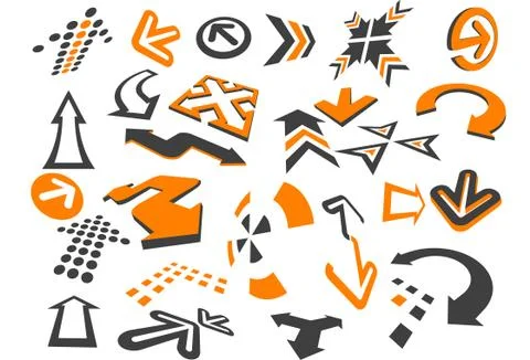Arrows  in different styles and shapes on the white Stock-Illustration