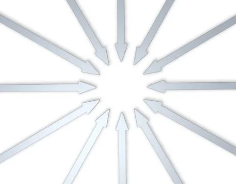 Arrows direct to one point - 3d illustration Stock Illustration