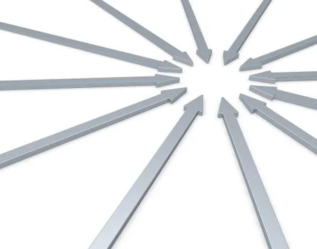 Arrows direct to one point - 3d illustration Stock Illustration