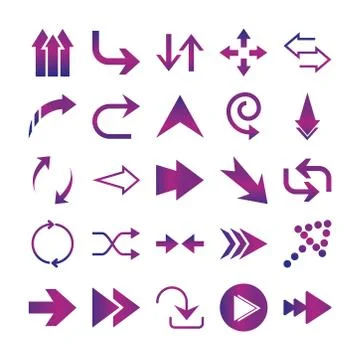 Arrows direction guide cursor web navigation icons set gradient style Stock Illustration