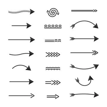 Arrows direction of movement, a set of black arrows of different shapes dotted Stock Illustration