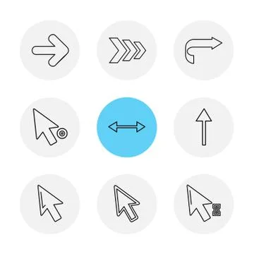 Arrows , directions , pointer , arrow , eps icons set vector Stock Illustration