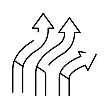 Arrows diverging multiple paths showing choice direction options Illustrazione stock