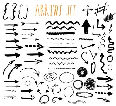 Arrows, dividers and borders, elements hand drawn set vector illustration. Stock Illustration