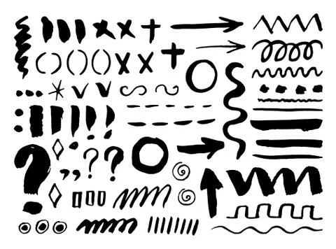 Arrows, dividers and borders, elements hand drawn set vector illustration. Stock Illustration