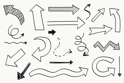 Arrows doodle hand drawn elements collection. Stockillustratie