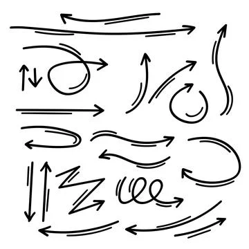 Arrows Doodle Hand Drawn Set.Collection of Various Directional Sketch Line .. Stock Illustration