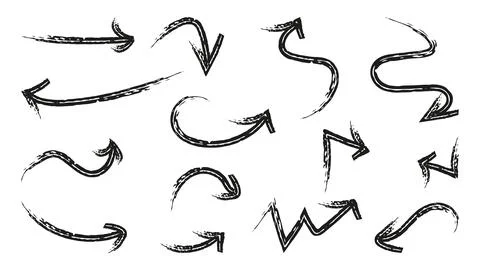 Arrows drawn with brushes for infographic design. Stock Illustration