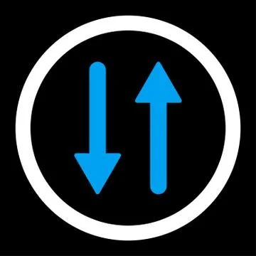Arrows Exchange Vertical flat blue and white colors rounded vector icon 스톡 일러스트
