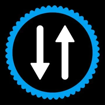 Arrows Exchange Vertical flat blue and white colors round stamp icon Stock Illustration