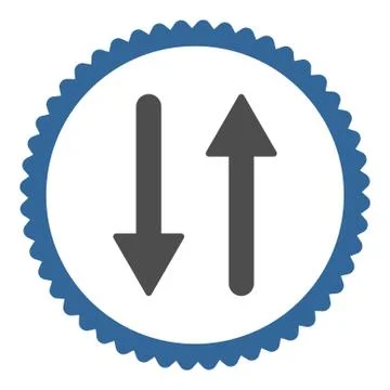 Arrows Exchange Vertical flat cobalt and gray colors round stamp icon Stock Illustration