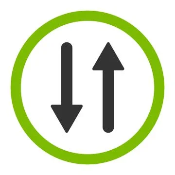 Arrows Exchange Vertical flat eco green and gray colors rounded vector icon Stock Illustration