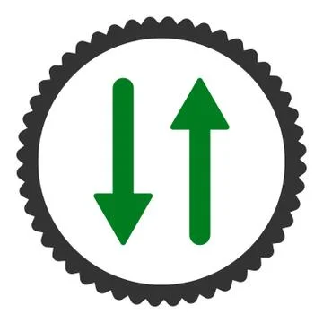 Arrows Exchange Vertical flat green and gray colors round stamp icon Stock Illustration