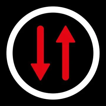 Arrows Exchange Vertical flat red and white colors rounded vector icon Stock Illustration