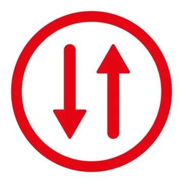 Arrows Exchange Vertical flat red color rounded vector icon Stock Illustration