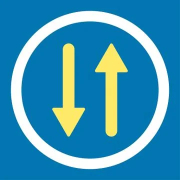 Arrows Exchange Vertical flat yellow and white colors rounded vector icon Stock Illustration