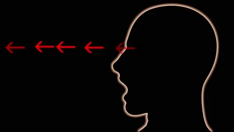 Arrows exiting eyes , head . 3d animation render Video stock 198900321