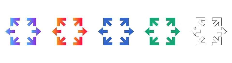 Arrows Expanding Resize Fullscreen Icon Set Stock Illustration