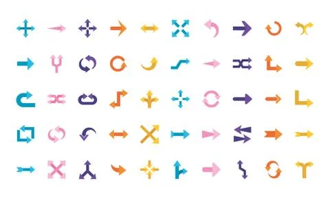 Arrows flat style 50 icon set vector design Stock Illustration