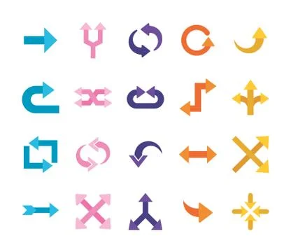 Arrows flat style bundle of icons vector design Stock Illustration